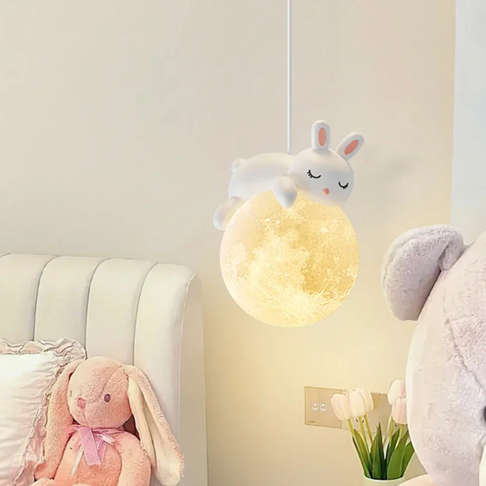 Adorable Nordic Little Bear & Rabbit LED Pendant Lamp Perfect for Kids’ Rooms