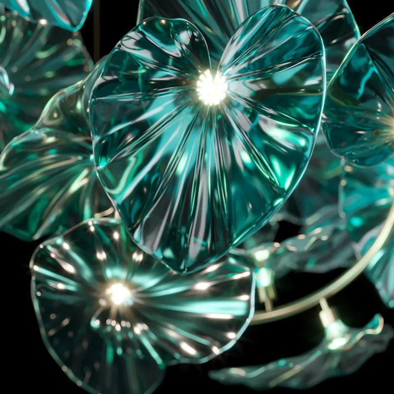 Glowing Forest Green Leafs Pendant Lights for interior and living room, restaurant decor