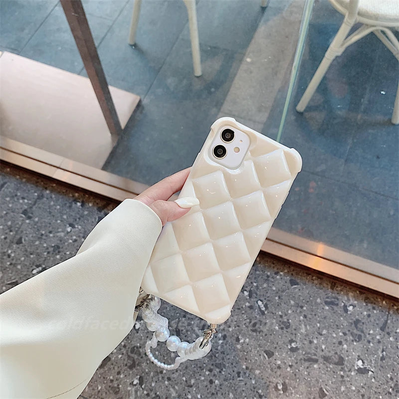 Luxury Crystal Diamond Crossbody Case with Quilted Chain Strap for iPhone 11-17 Pro Max ✨