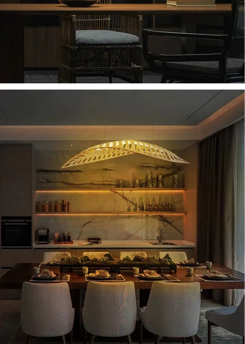 Creative Fish Bone Wood Chandelier – Nordic Wabi Sabi Hanging Lamp for Home & Restaurant