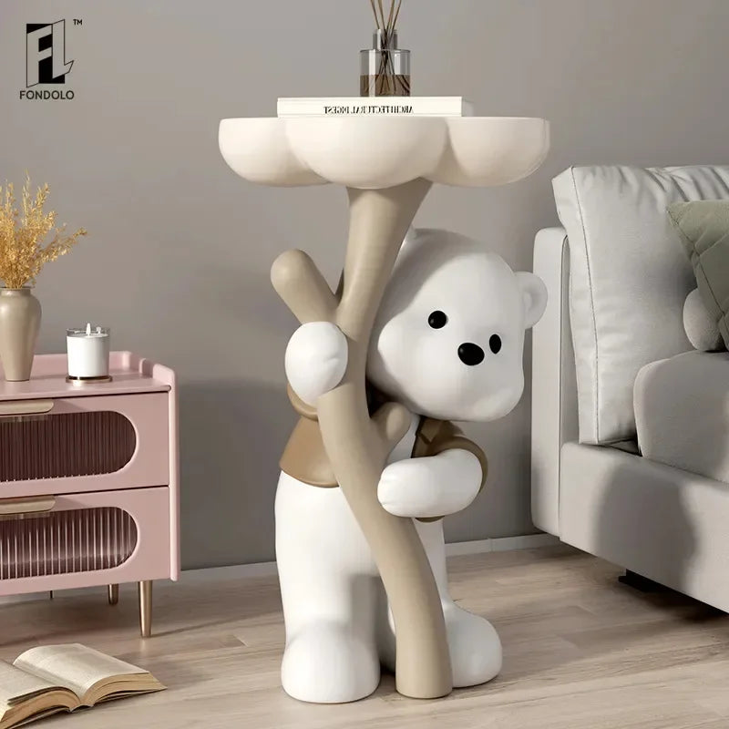 Multifunctional Luxury Small Coffee Teddy Table with Storage Shelf