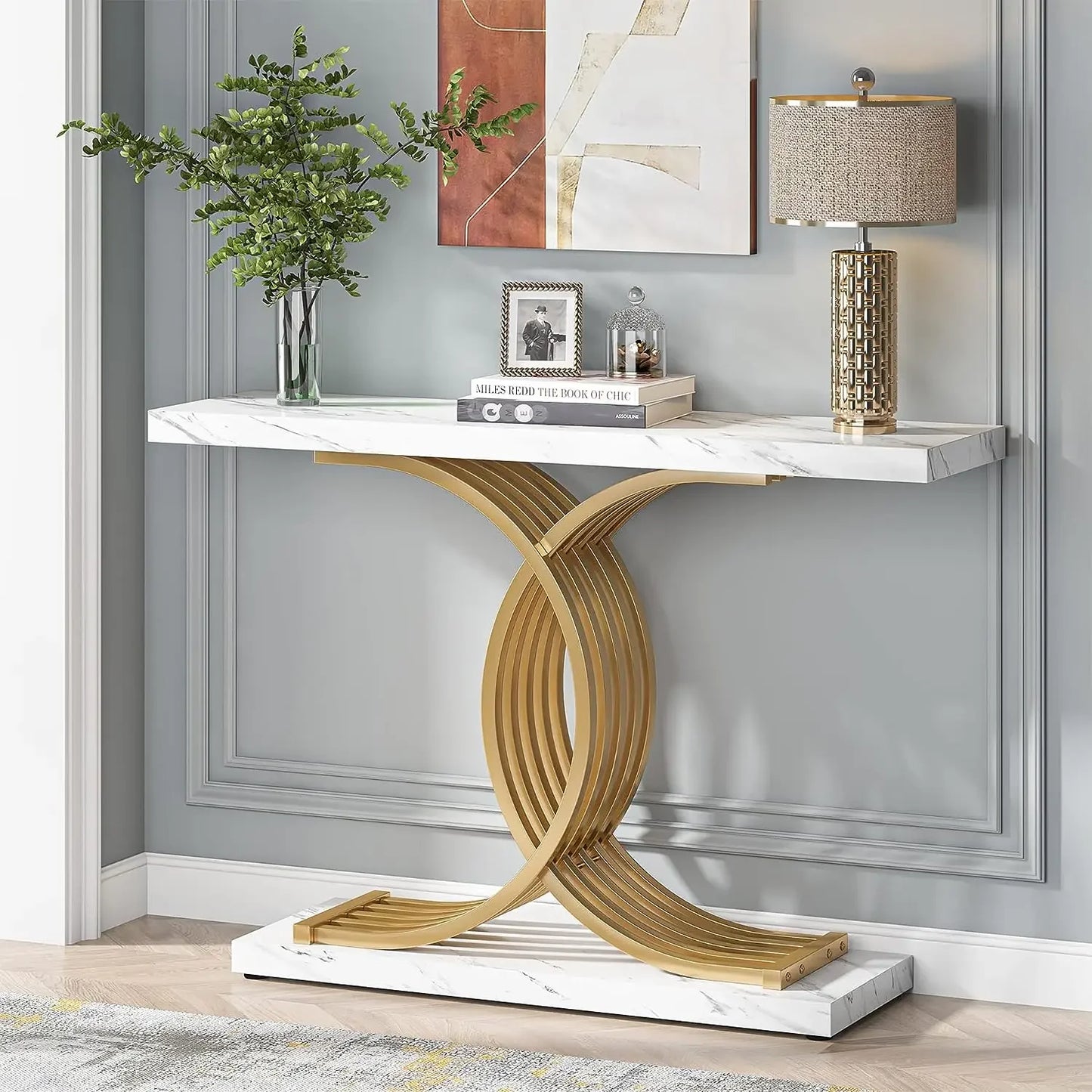 Luxury Geometric 39 Inch Faux Marble Console Table for Your Home