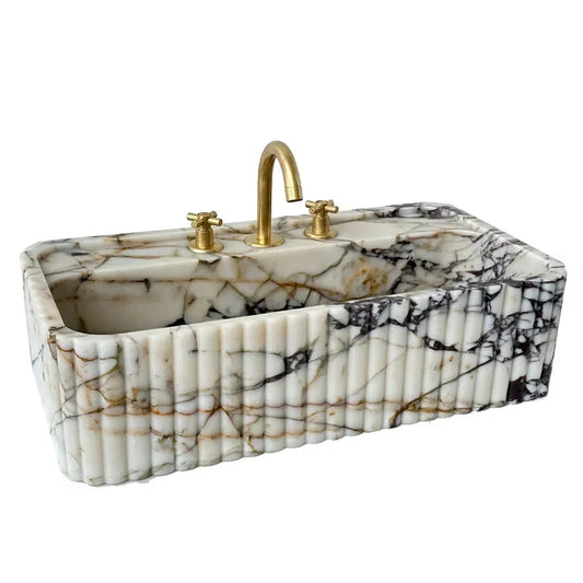 Hand Polished Carrara Marble Square Sink 30mm Thick Vanity Bathroom Basin