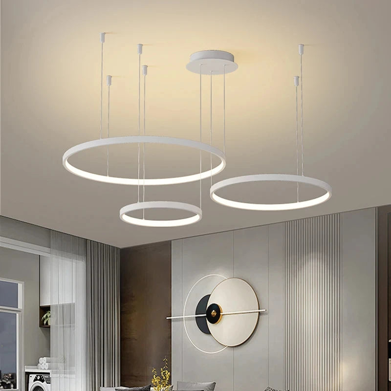 Stylish Black Rings Chandelier with Dimmable Remote for Home & Dining