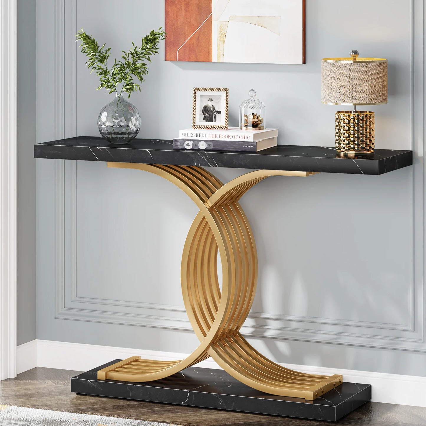 Luxury Geometric 39 Inch Faux Marble Console Table for Your Home