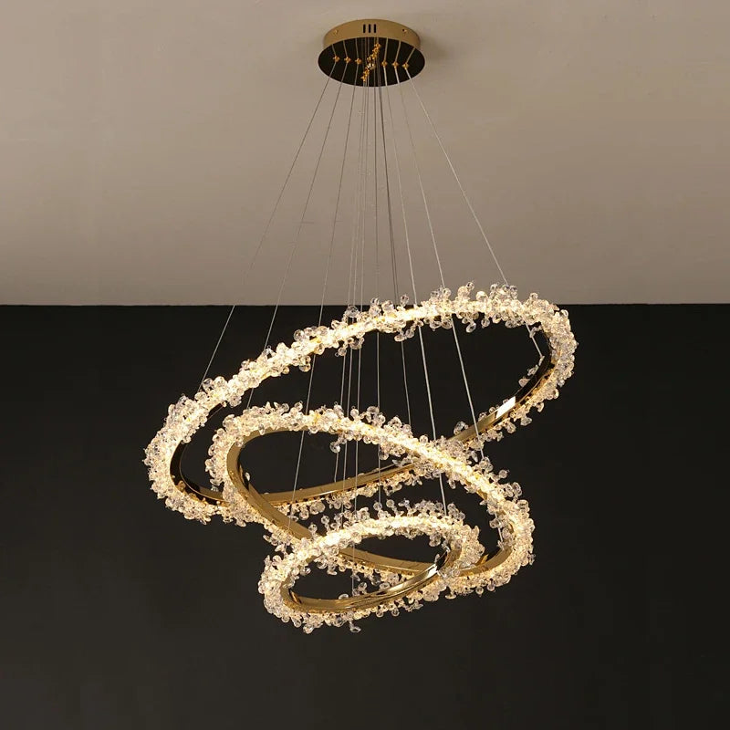 Luxury Crystal Ceiling Chandelier with Dimmable LED Rings for Stylish Interiors