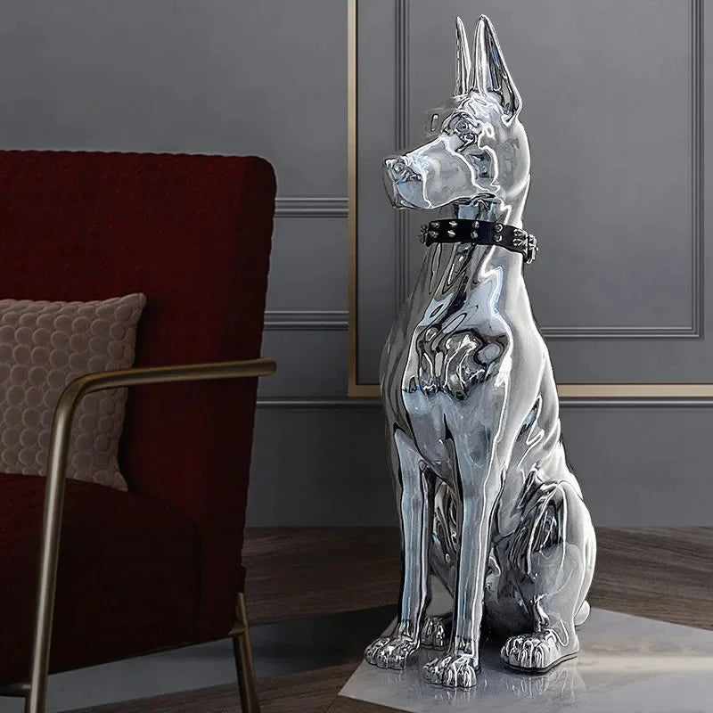 Sleek Elegance: Electroplated Modern Dog Statue for Luxurious Living Room Decor!