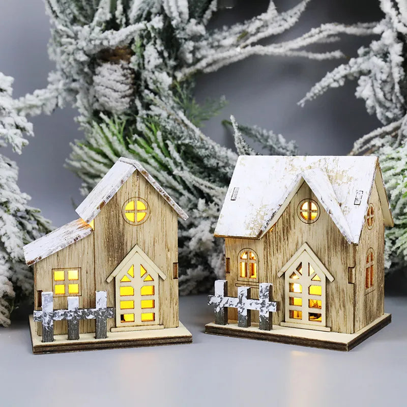 Wooden House Luminous Cabin for Decoration Christmas LED Light
