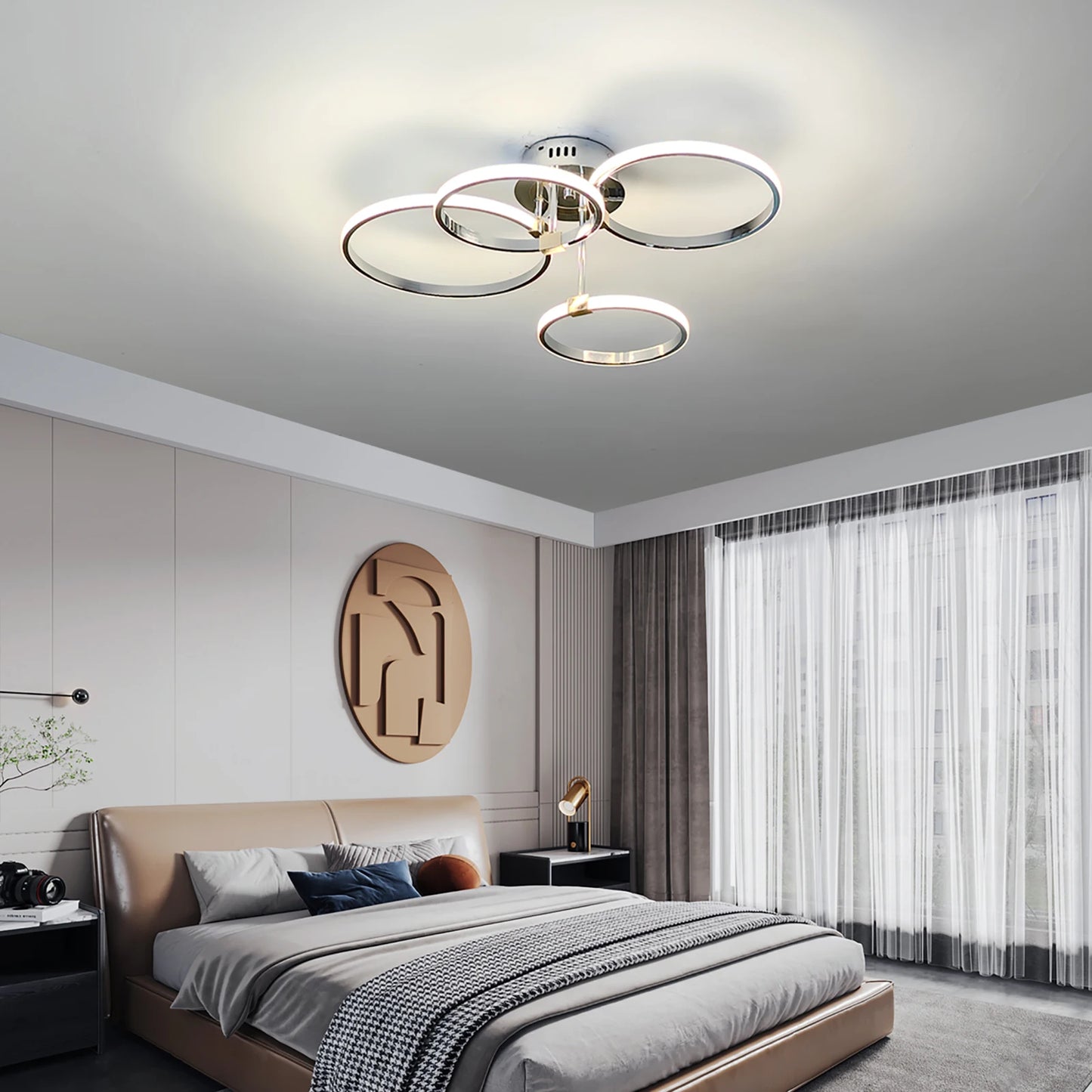 Sleek 4 6 Ring LED Chandelier for Living Room, Bedroom & Kitchen