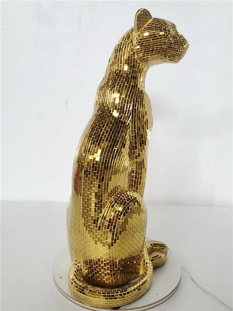 Leopard Animal Craft Statue – Glitter Glass Figurine for Home Decoration & Gift Idea