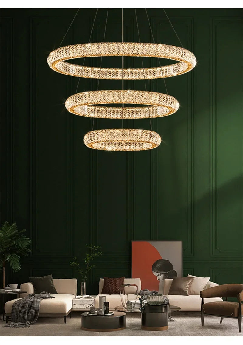 Crystal Round Rings LED Luxury Fixtures Chandelier For Home Living Room Bedroom
