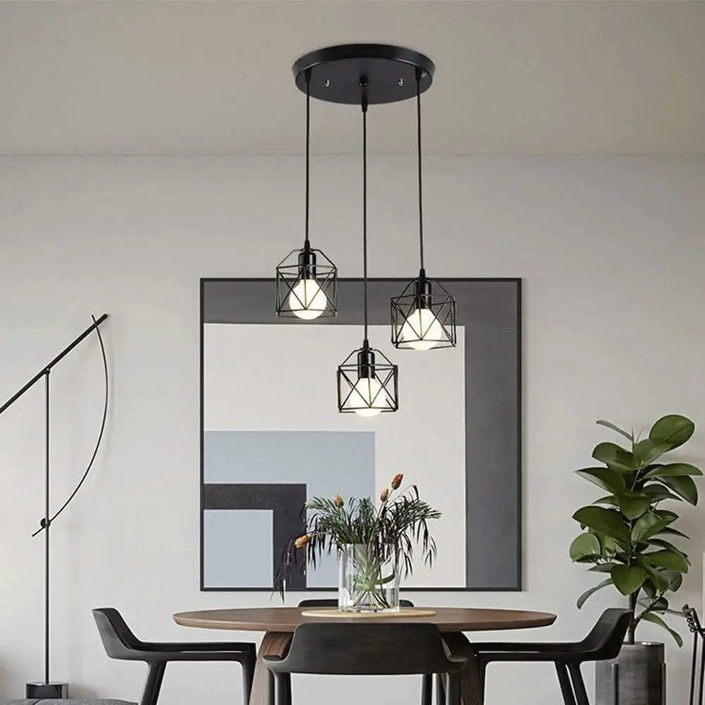 Vintage 3 Head Pendant Lamp Classic Black Metal Chandelier for Any Room