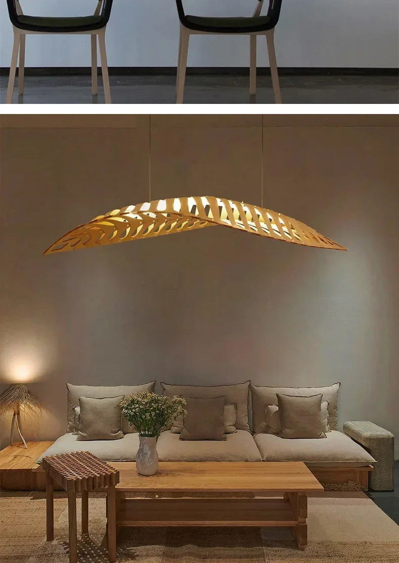 Creative Fish Bone Wood Chandelier – Nordic Wabi Sabi Hanging Lamp for Home & Restaurant