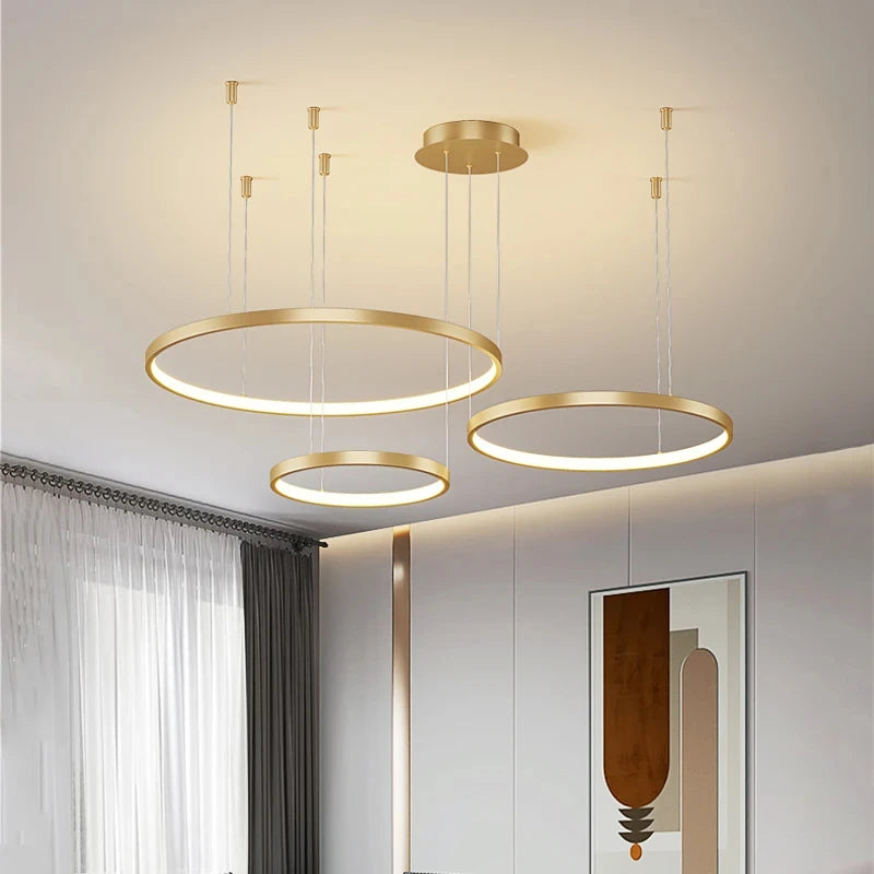 Stylish Black Rings Chandelier with Dimmable Remote for Home & Dining