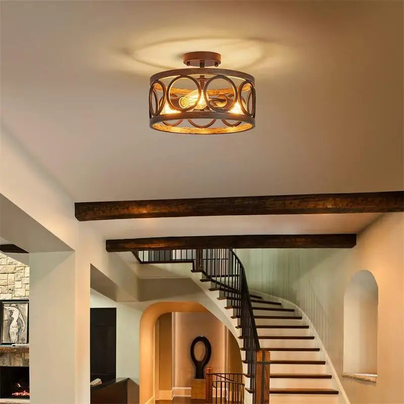 Circular Iron & Wood Grain Chandelier for Any Room