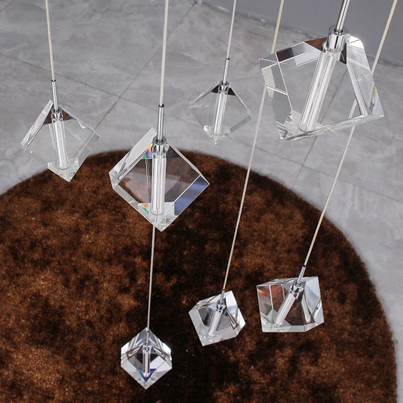 LED Square Crystal Chandelier for Hotels, Restaurants, and Staircases