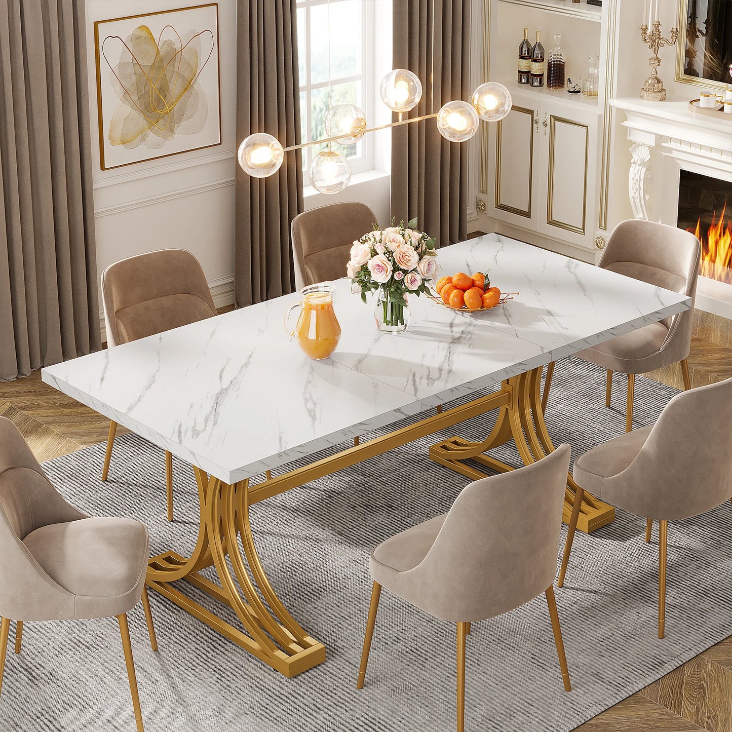 Spacious Tribesigns 63 Inch Faux Marble Dining Table for Any Space
