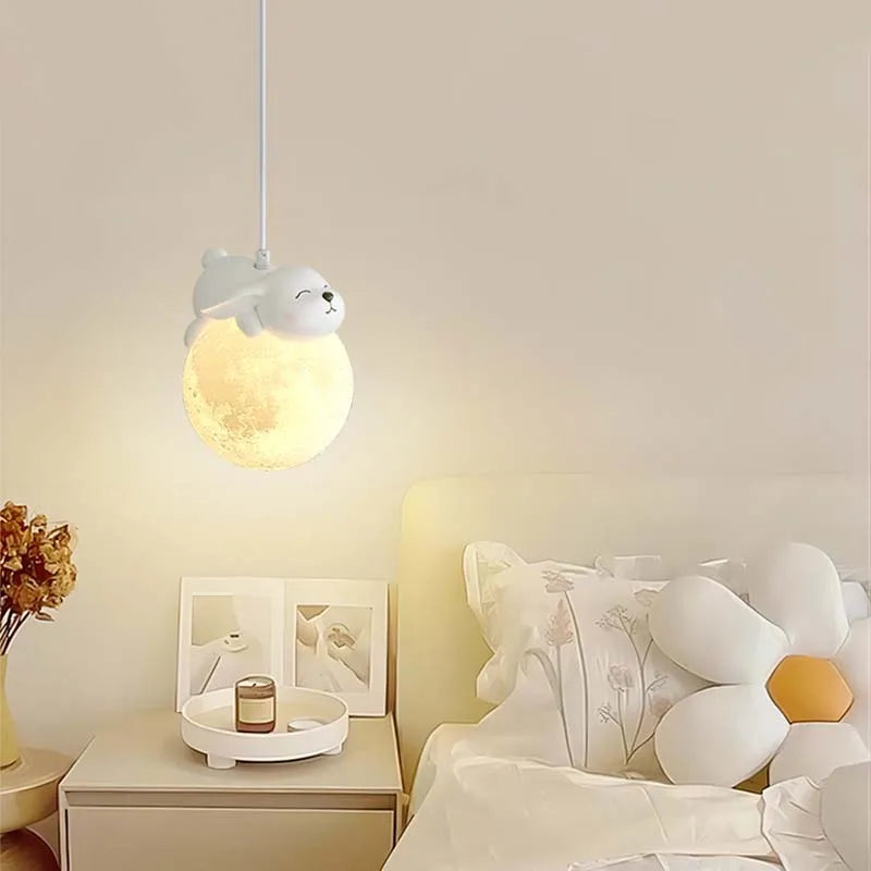 Adorable Nordic Little Bear & Rabbit LED Pendant Lamp Perfect for Kids’ Rooms