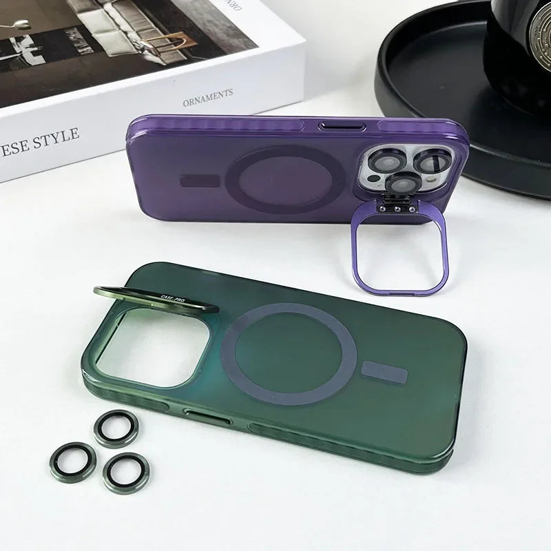 Magnetic Invisible Holder Phone Case for iPhone 16, 16 Pro, 16 Plus, 16 Pro Max, 11-15 Pro Max & Frosted Cover for iPhone 13-15 Pro Max