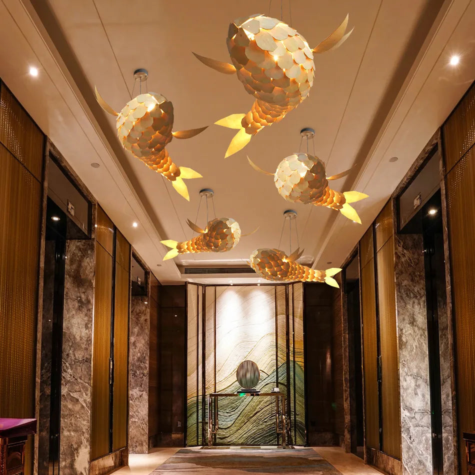 Handcrafted Fish-Shaped Wooden Pendant Light – Perfect for Restaurants, Clubs & Cafés