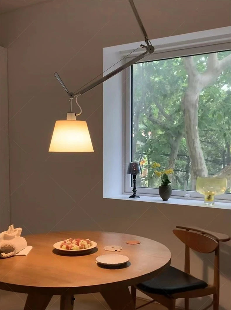 Cloth Lampshade Chandelier with Rotatable Long Arm for Restaurant, Bar, or Office