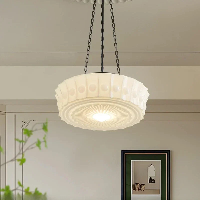Stylish Creamy Glass Chandelier Ceiling Fixture for Home