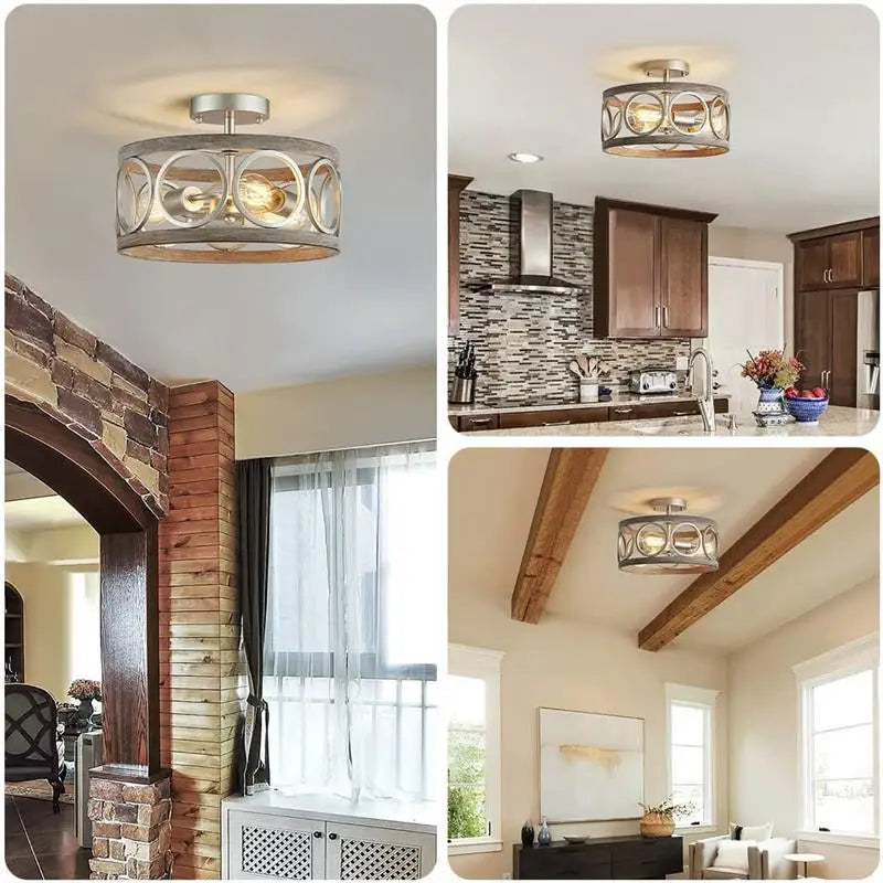 Circular Iron & Wood Grain Chandelier for Any Room