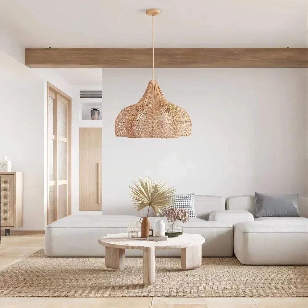Luxury Rattan Chandelier – Japanese Retro Style Pendant Lighting for Living Rooms