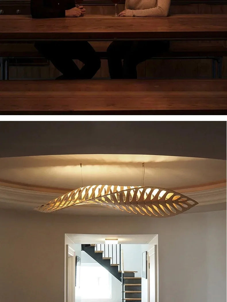 Creative Fish Bone Wood Chandelier – Nordic Wabi Sabi Hanging Lamp for Home & Restaurant