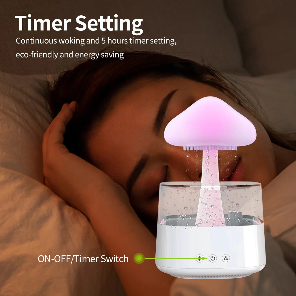 Enchanting Mushroom Rain Humidifier & Aroma Diffuser – Electric Cloud Sound Machine with Colorful Night Lights!