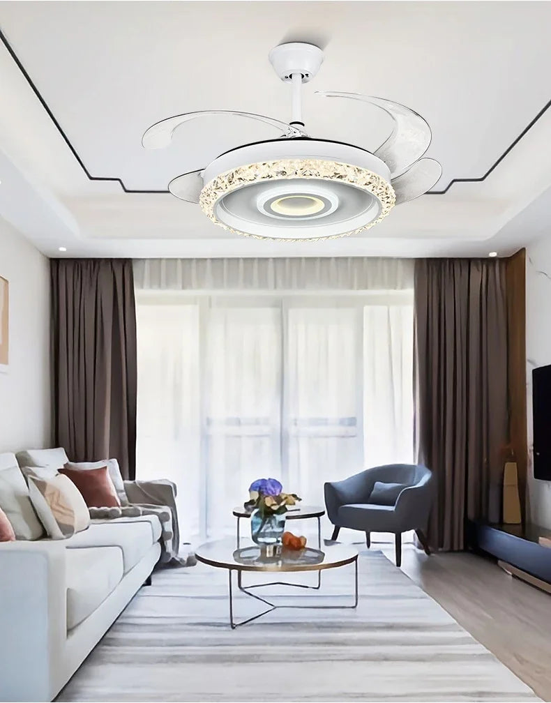 Luxury & Comfort Invisible Fan Chandelier with Crystal Accents & LED Lights for Bedrooms & Dining Rooms