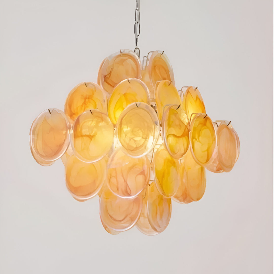 Luxury Pink Disc Murano Chandelier Handmade Vintage Pendant for Living Room & Bedroom