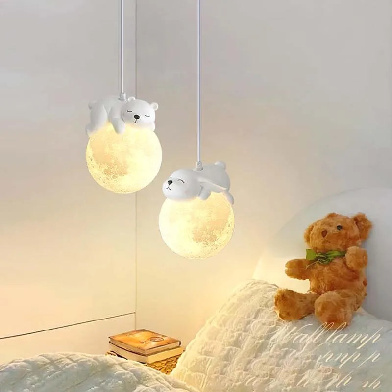 Adorable Nordic Little Bear & Rabbit LED Pendant Lamp Perfect for Kids’ Rooms