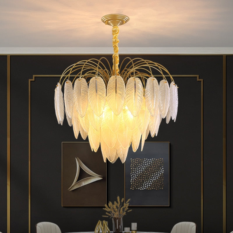 Sleek LED Chandeliers: Nordic Feather Pendant for Dining & Living - Modern Lighting
