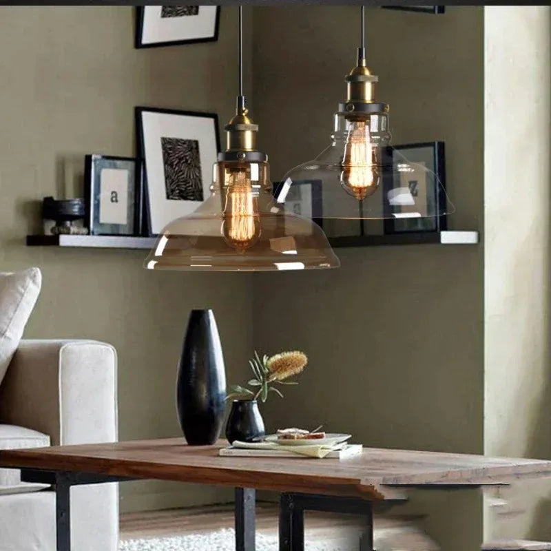 Clear Gray & Amber Glass Pendant Lamp Stylish Glass Hanging Light for Any Room