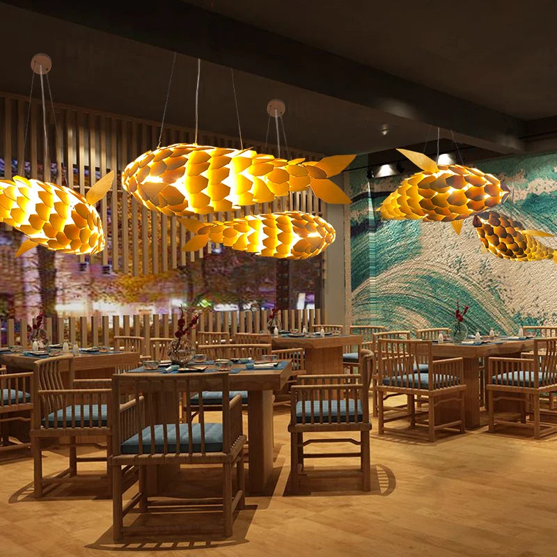 Handcrafted Fish-Shaped Wooden Pendant Light – Perfect for Restaurants, Clubs & Cafés