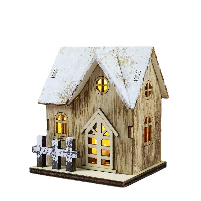 Wooden House Luminous Cabin for Decoration Christmas LED Light