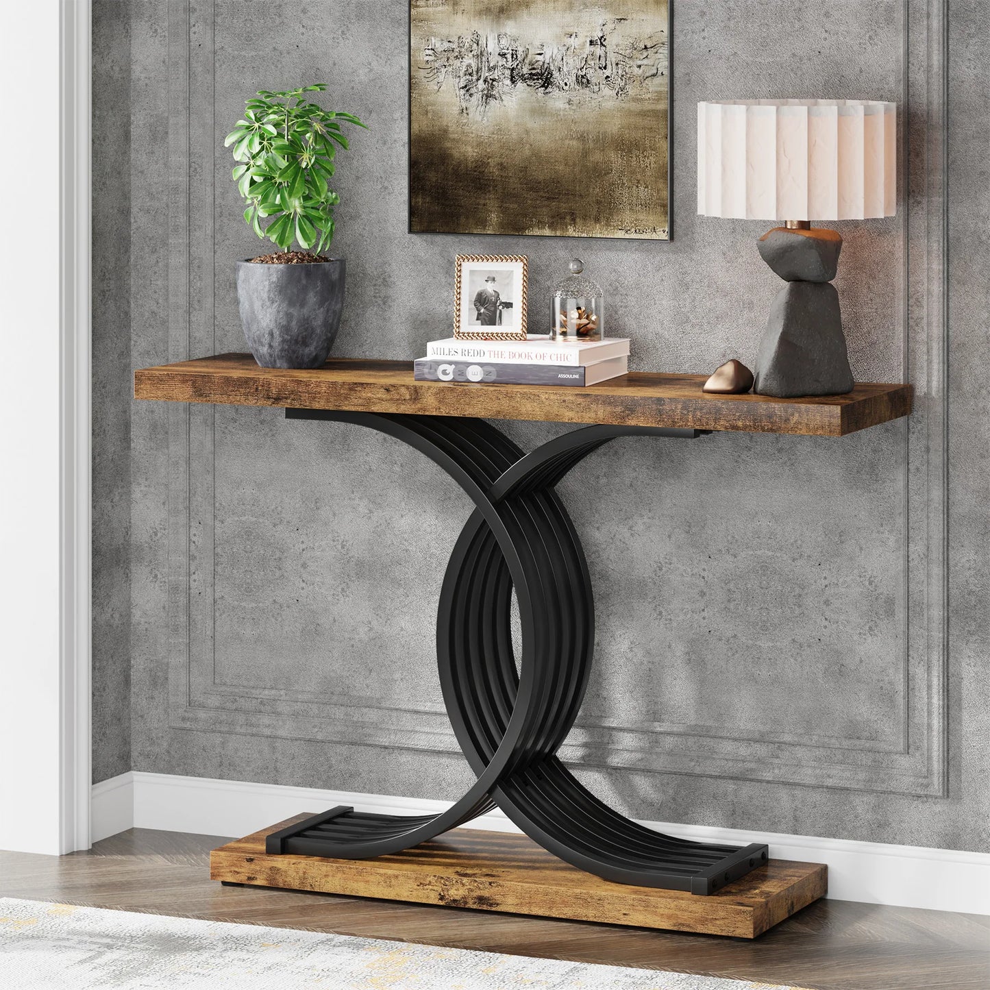 Luxury Geometric 39 Inch Faux Marble Console Table for Your Home