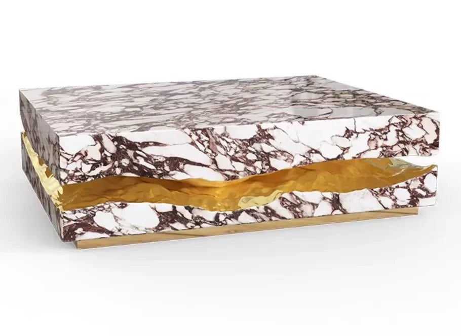 Italian Marble Top Coffee Table with Waterproof Surface for Living Room