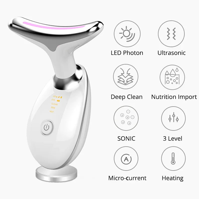 Electric LED Photon Neck Anti-Wrinkle Massager for Youthful Facial Lift and Micro-Current Wrinkle Removal
