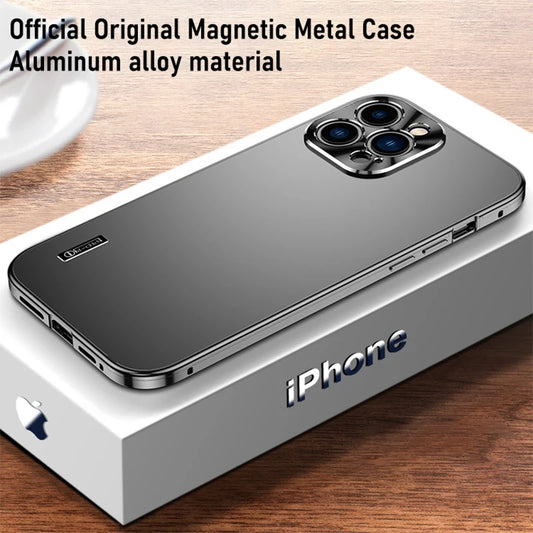 Frosted Luxury Metal Frame Case For iPhone 16-16 ProMax, 15, 12, 13, 14 Pro Max with Full Lens Coverage