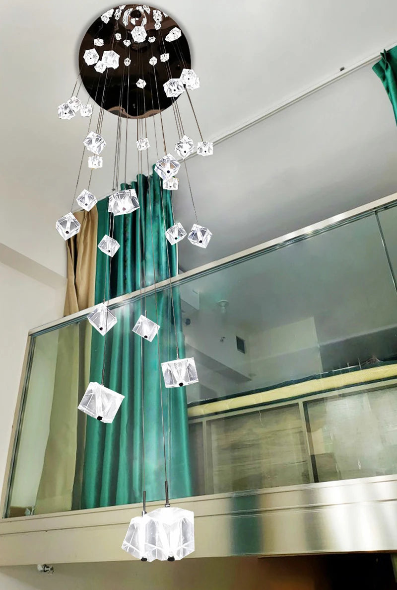 LED Square Crystal Chandelier for Hotels, Restaurants, and Staircases