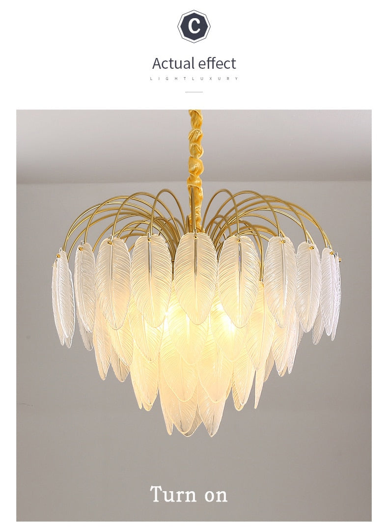Sleek LED Chandeliers: Nordic Feather Pendant for Dining & Living - Modern Lighting