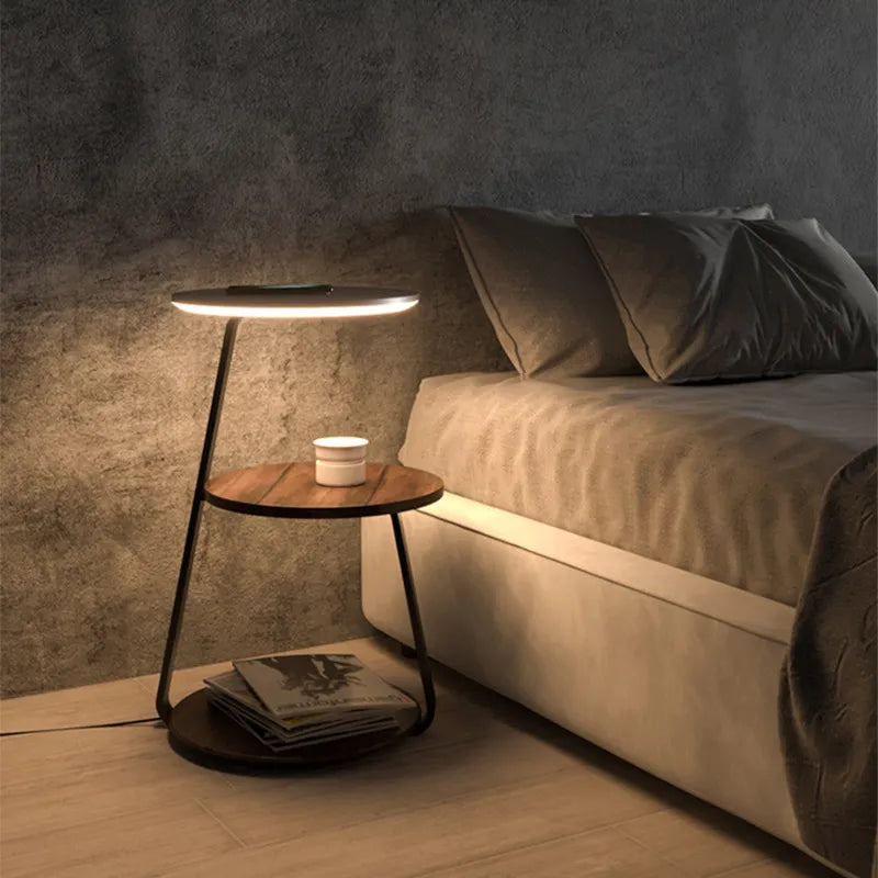 Luxury Multi-Purpose Floor Lamp Table With Wireless Charging For Bedroom & Living Room