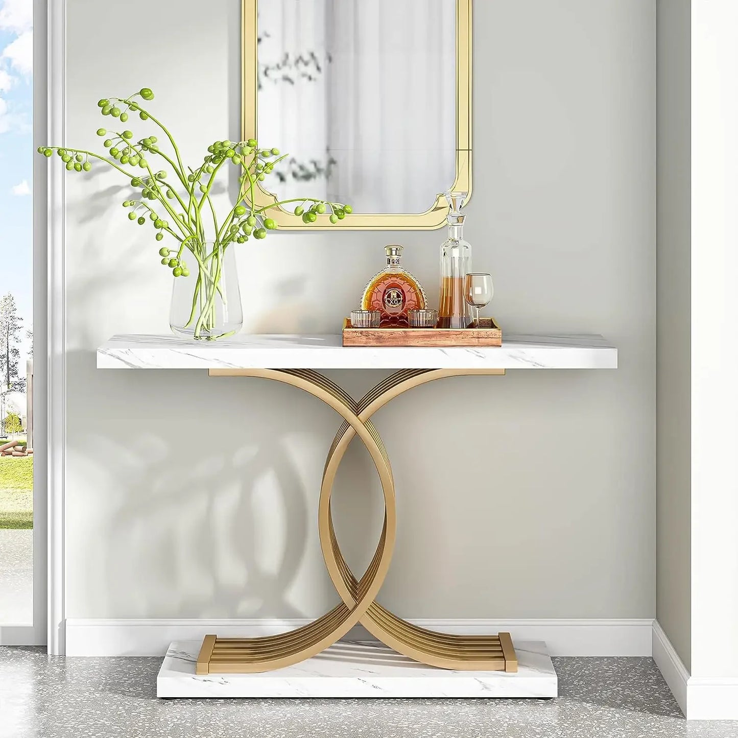 Luxury Geometric 39 Inch Faux Marble Console Table for Your Home
