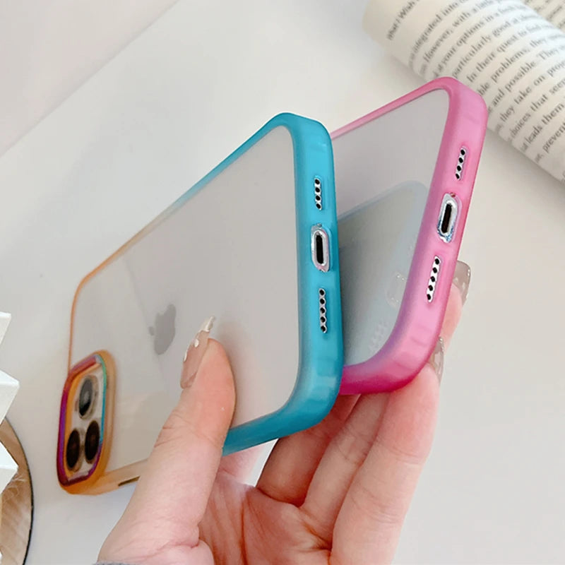 Colorful Gradient Metal Lens Protection Phone Case For iPhone 16, 16 Pro, 16 Plus, 16 ProMax 15 14 13 12 11 Pro Max Plus
