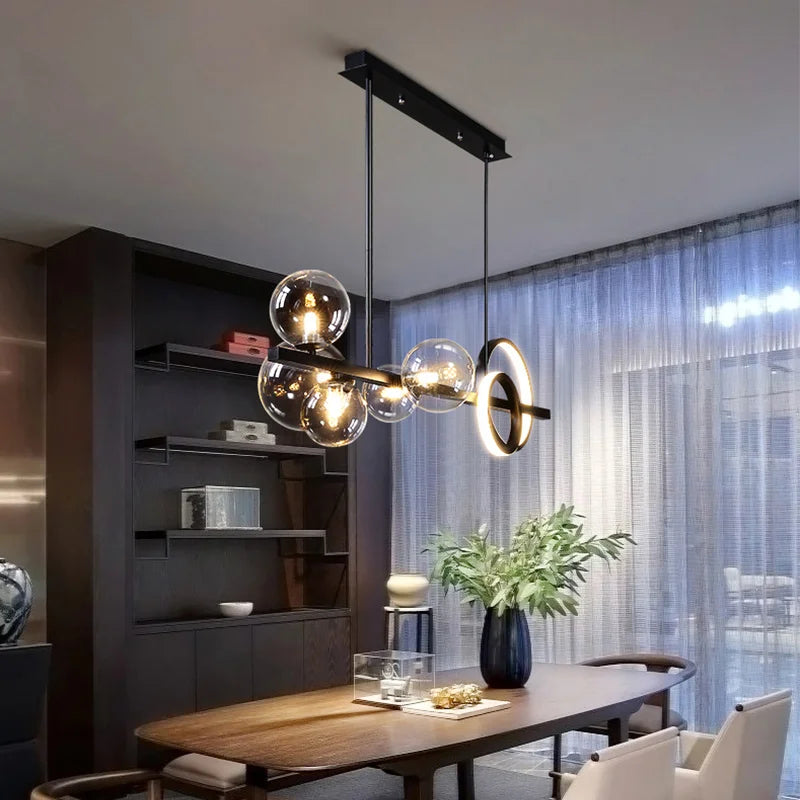 Long Black LED Pendant Lamp for Kitchen, Dining & Living Rooms