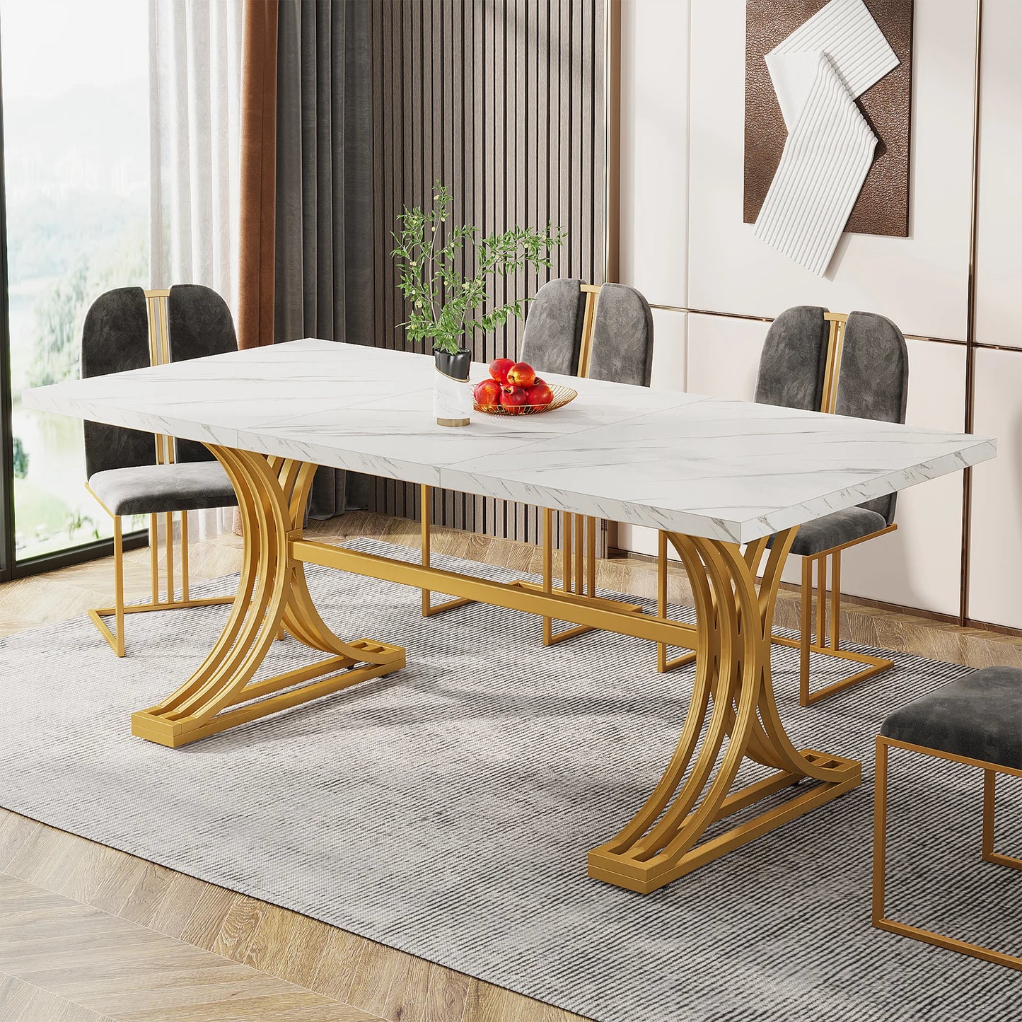 Spacious Tribesigns 63 Inch Faux Marble Dining Table for Any Space