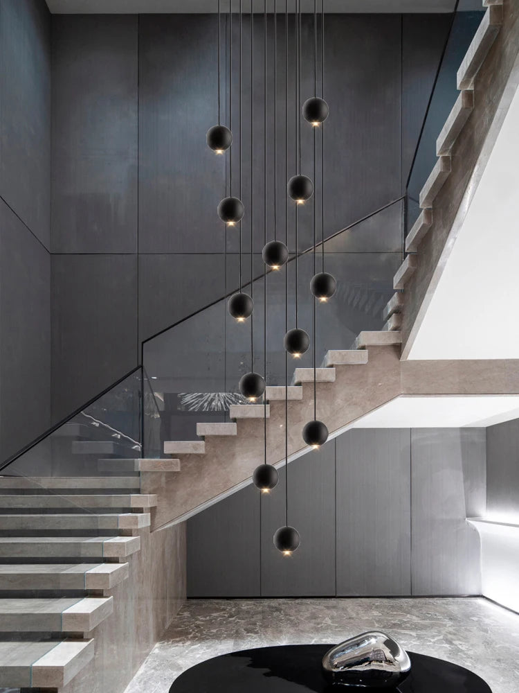 Luxury Black Orb Chandelier for Stairwells & Living Rooms