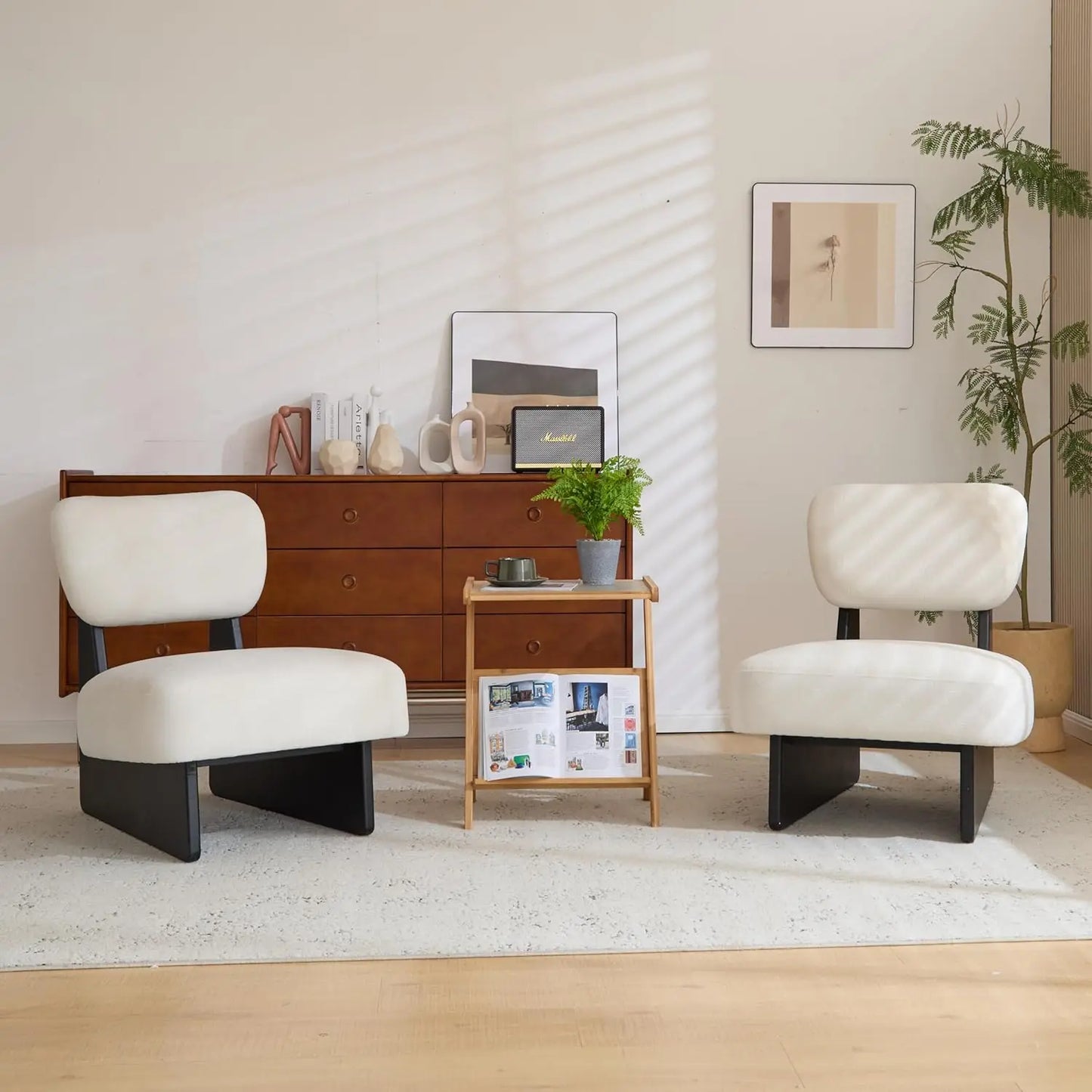 Armless Lounge Chairs (Set of 2) with Comfy Fabric Design Perfect for Reading or Relaxing